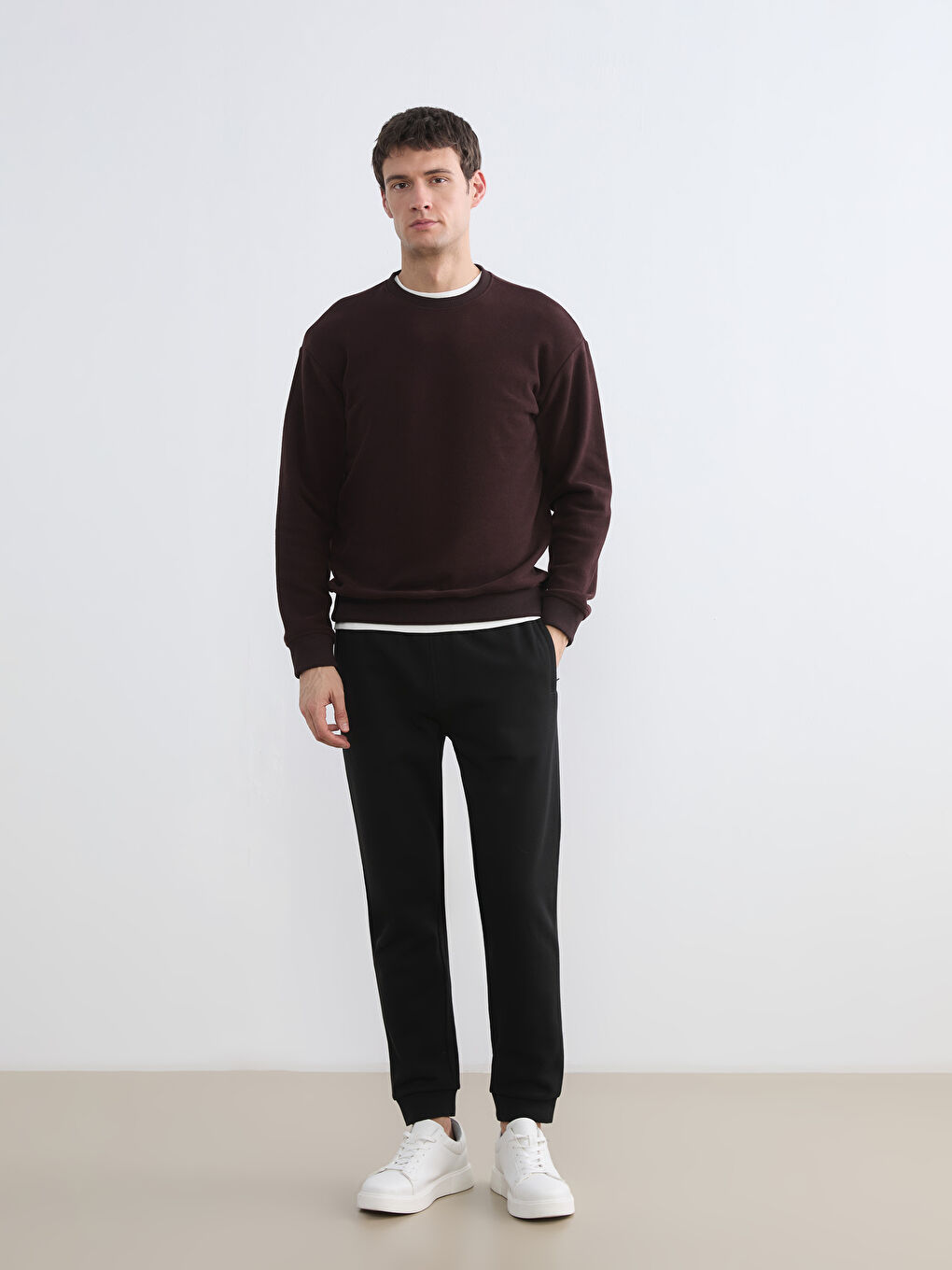 Kahverengi Bisiklet Yaka Erkek Sweatshirt-1