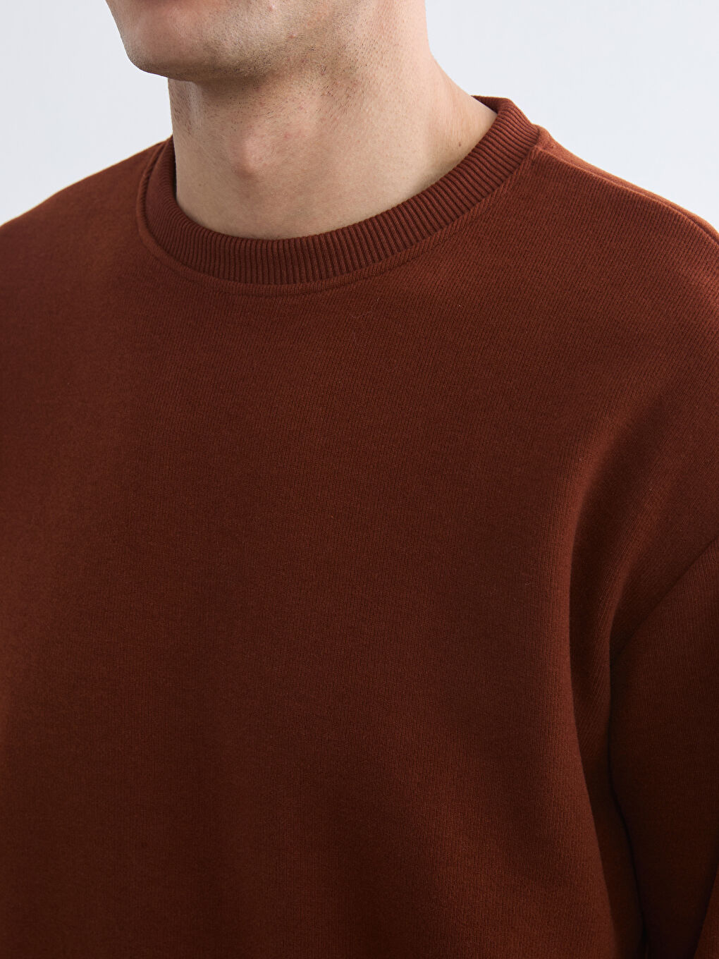 Kahverengi Bisiklet Yaka Erkek Sweatshirt-2