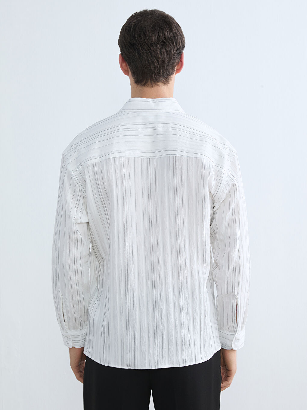 Beyaz Regular Fit Çizgili Poplin Erkek Gömlek-3