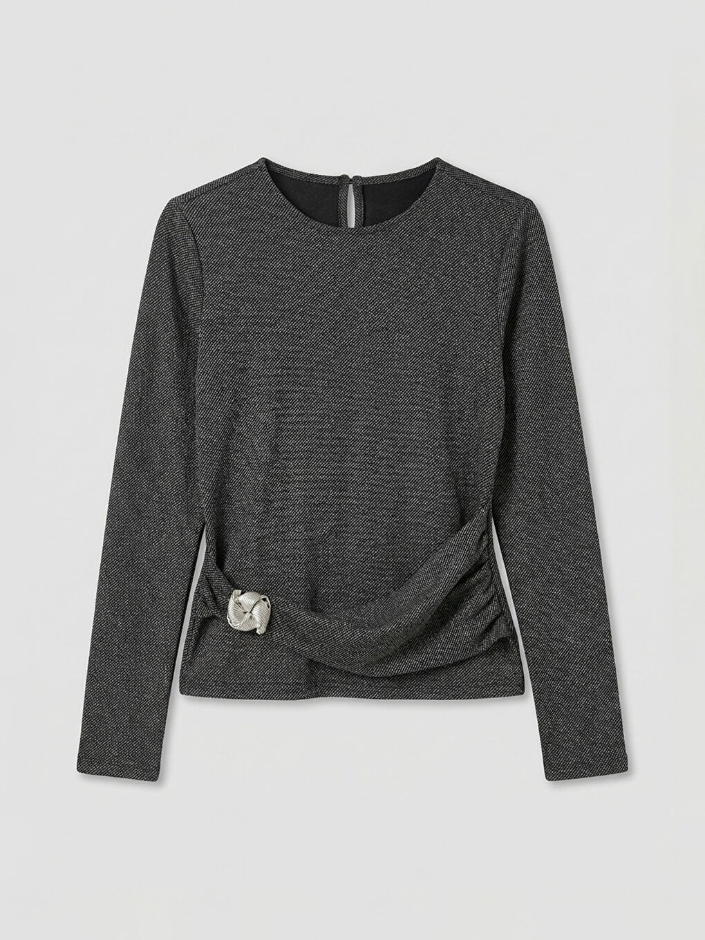 Antrasit Bisiklet Yaka Büzgülü Toka Detaylı Bluz