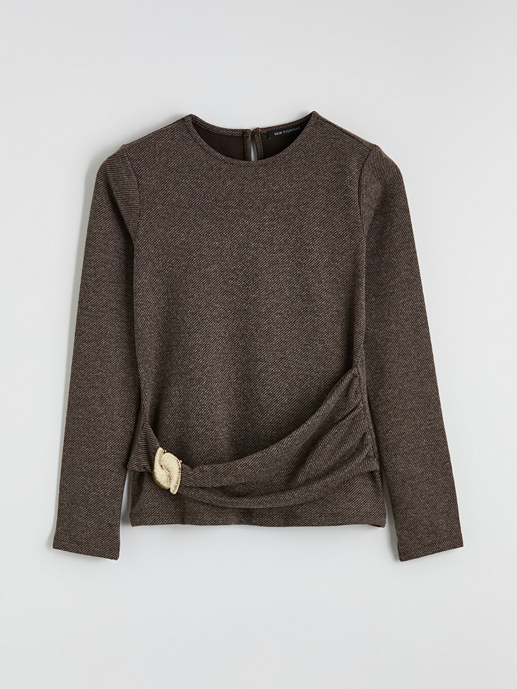 Kahverengi Bisiklet Yaka Büzgülü Toka Detaylı Bluz-4