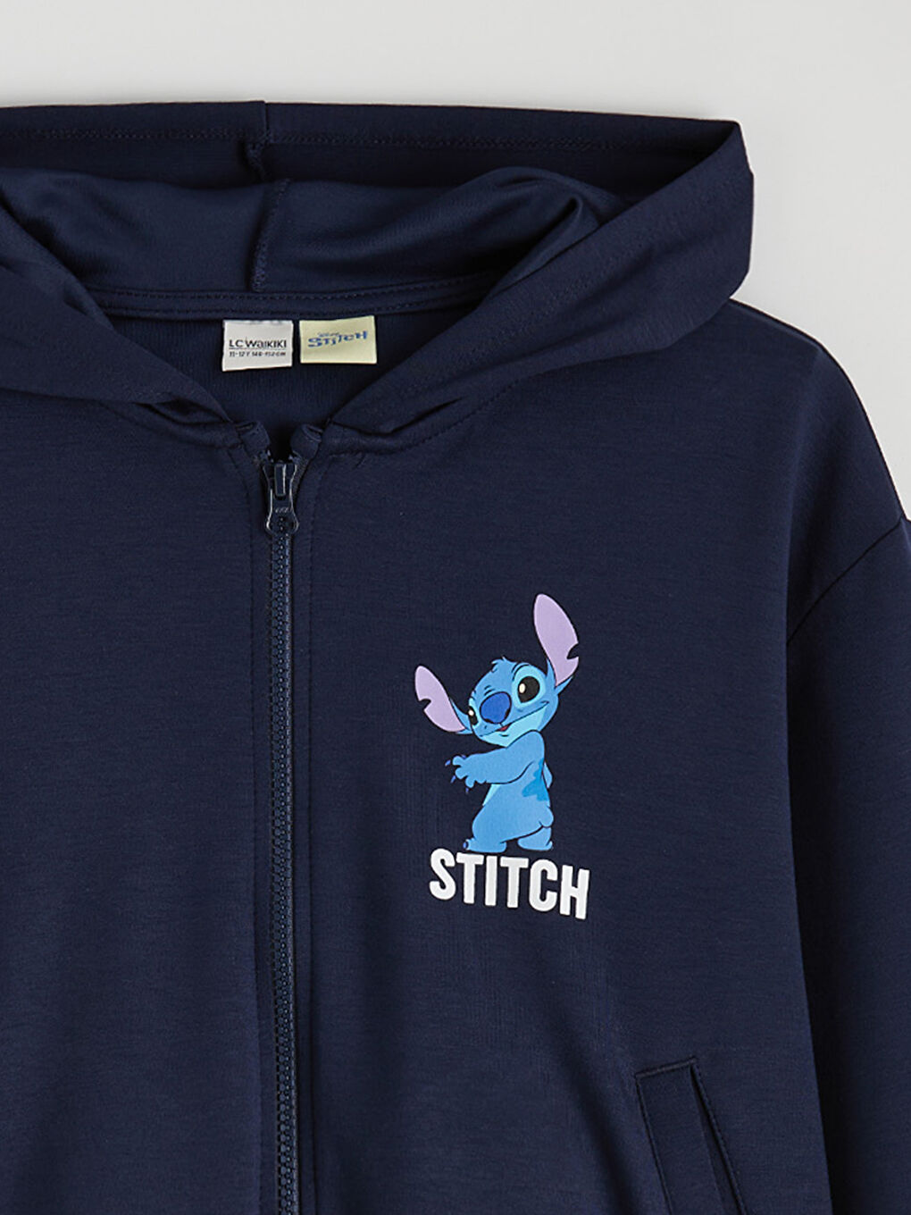 Lacivert Stitch Baskılı Kız Çocuk Soft Touch Fermuarlı Sweatshirt-2