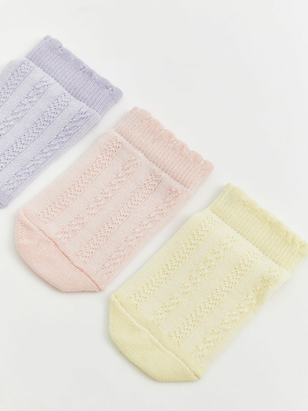 Lila Ajurlu Kız Çocuk Patik Çorap 3'lü-1