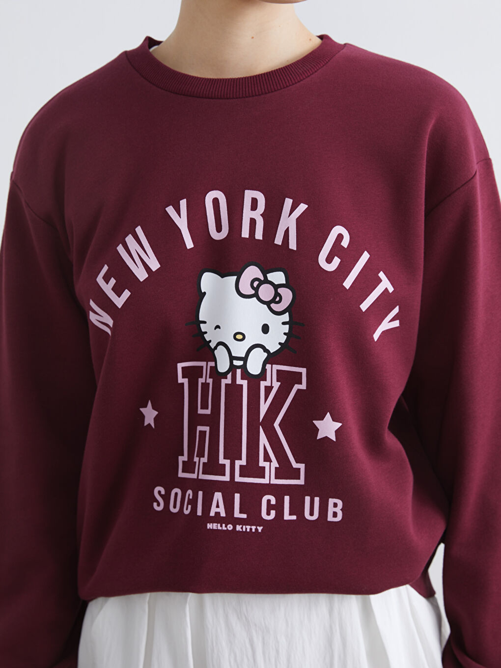 Bordo Hello Kitty Baskılı Kadın Kalın Sweatshirt	-2