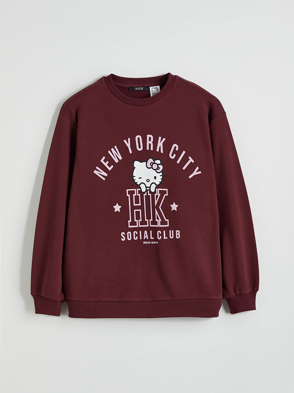 Bordo Hello Kitty Baskılı Kadın Kalın Sweatshirt	-4