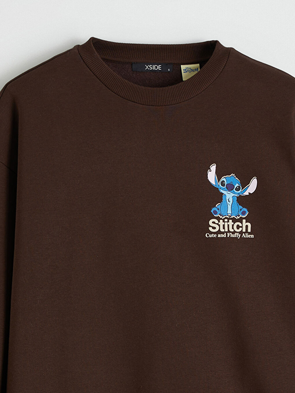 Kahverengi Stitch Baskılı Oversize Kadın Kalın Sweatshirt-6