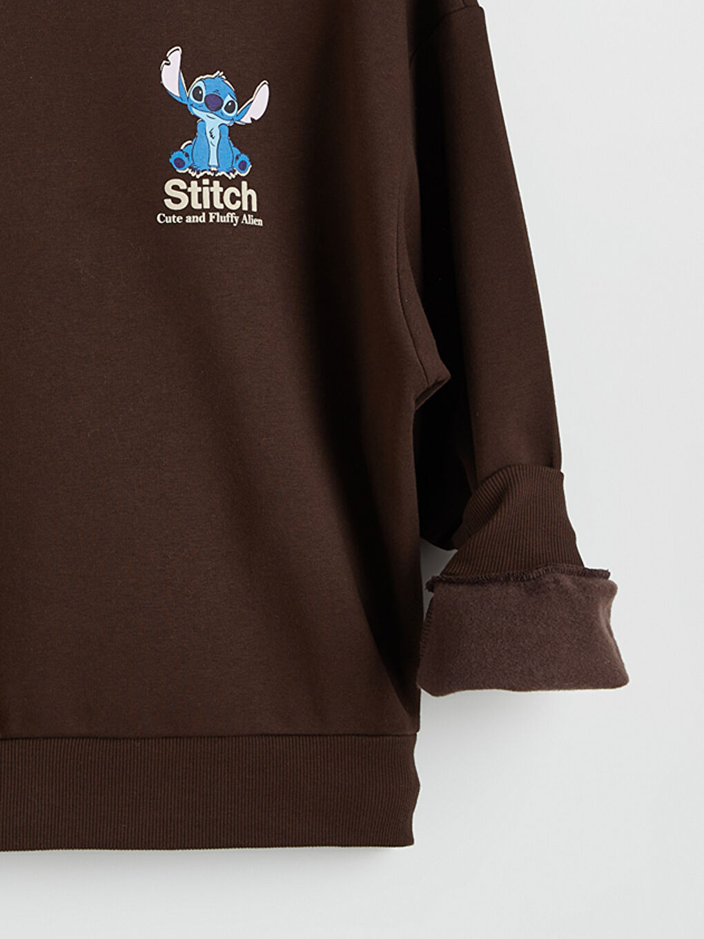 Kahverengi Stitch Baskılı Oversize Kadın Kalın Sweatshirt-7