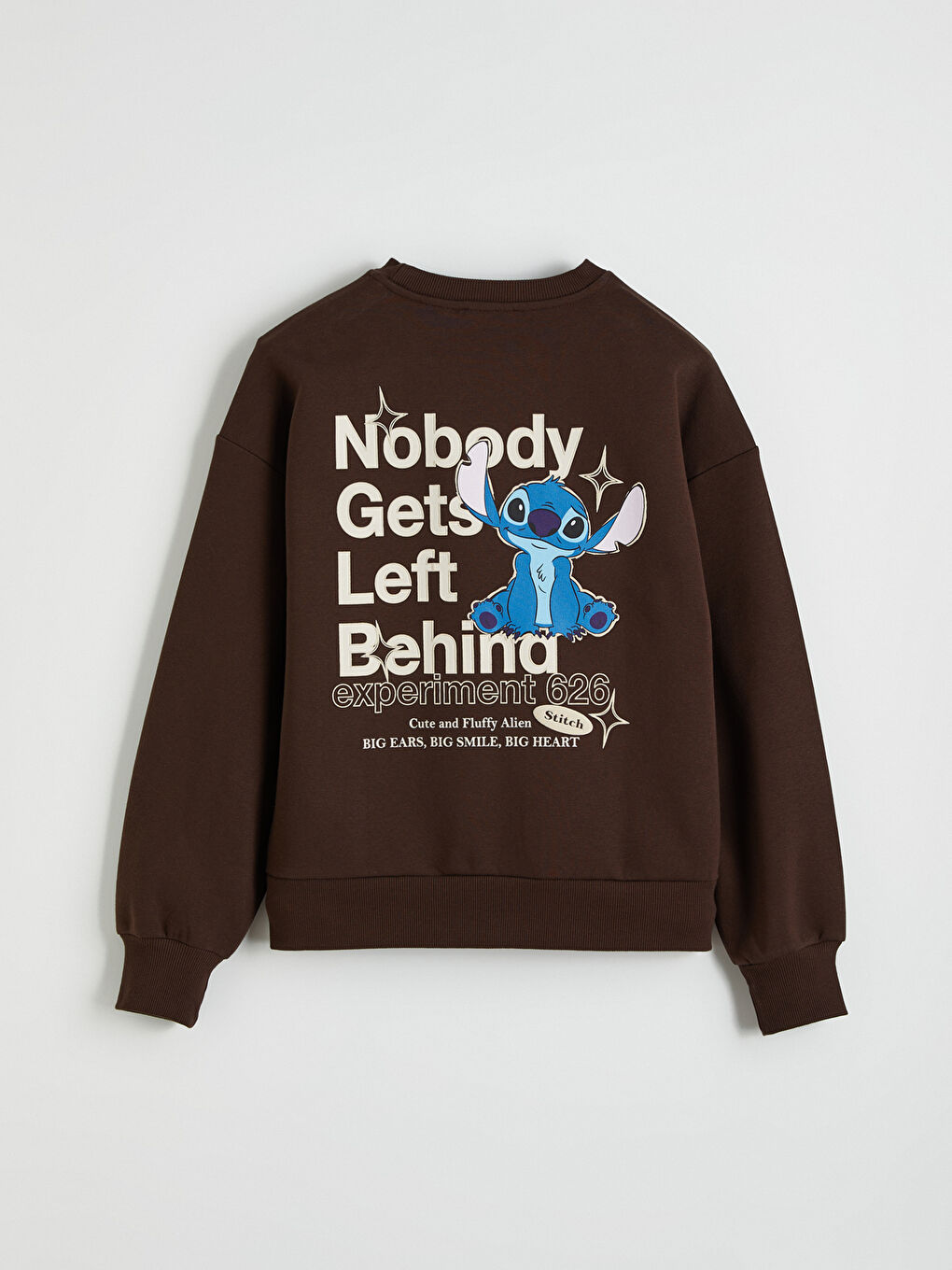 Kahverengi Stitch Baskılı Oversize Kadın Kalın Sweatshirt-8
