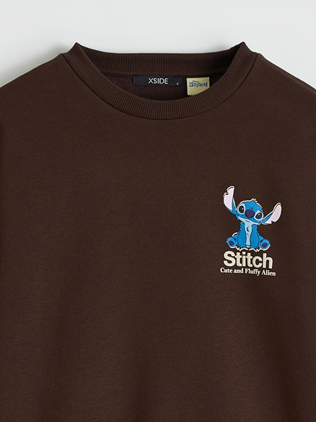 Kahverengi Stitch Baskılı Oversize Kadın Kalın Sweatshirt-5