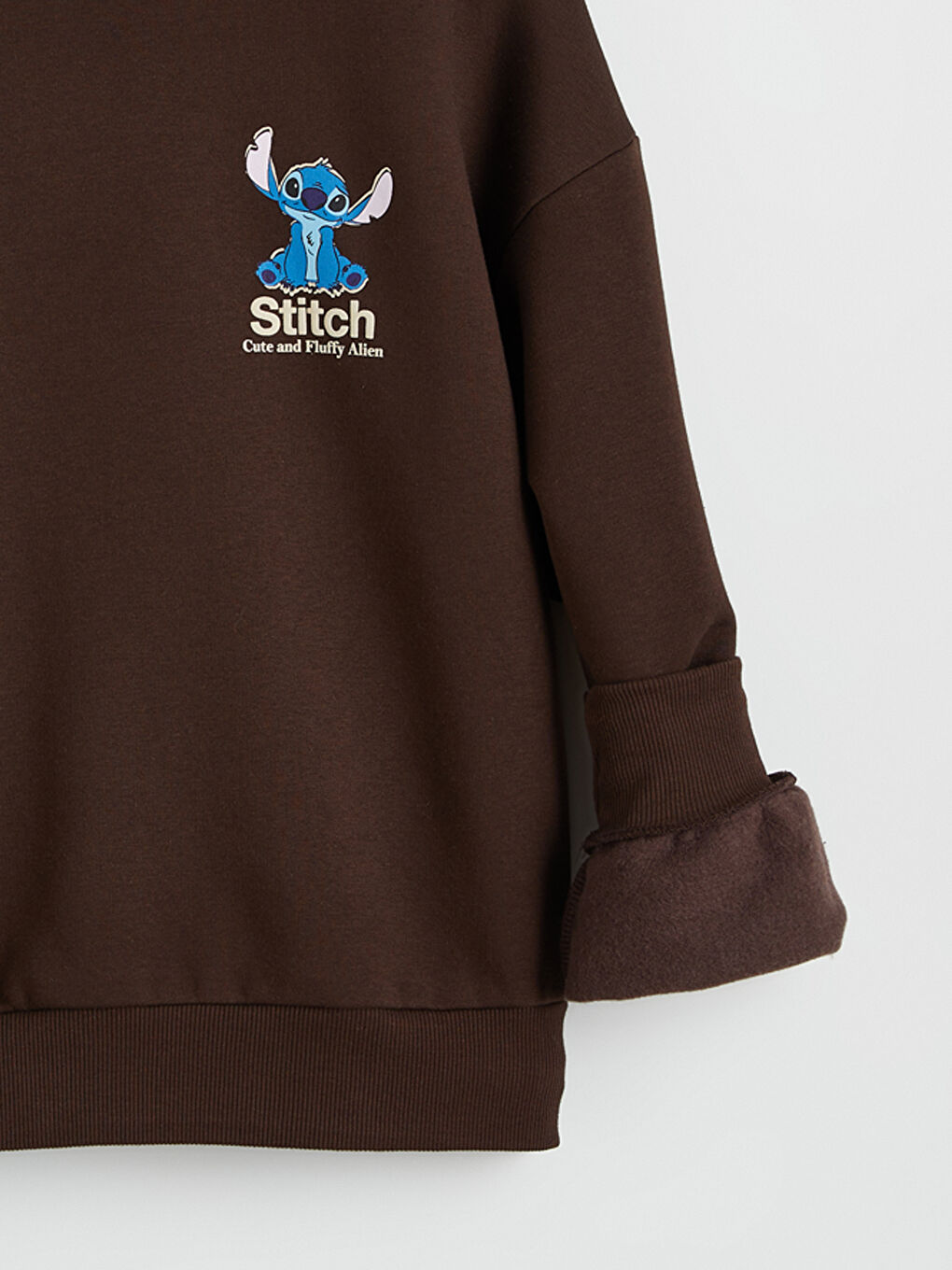 Kahverengi Stitch Baskılı Oversize Kadın Kalın Sweatshirt-6