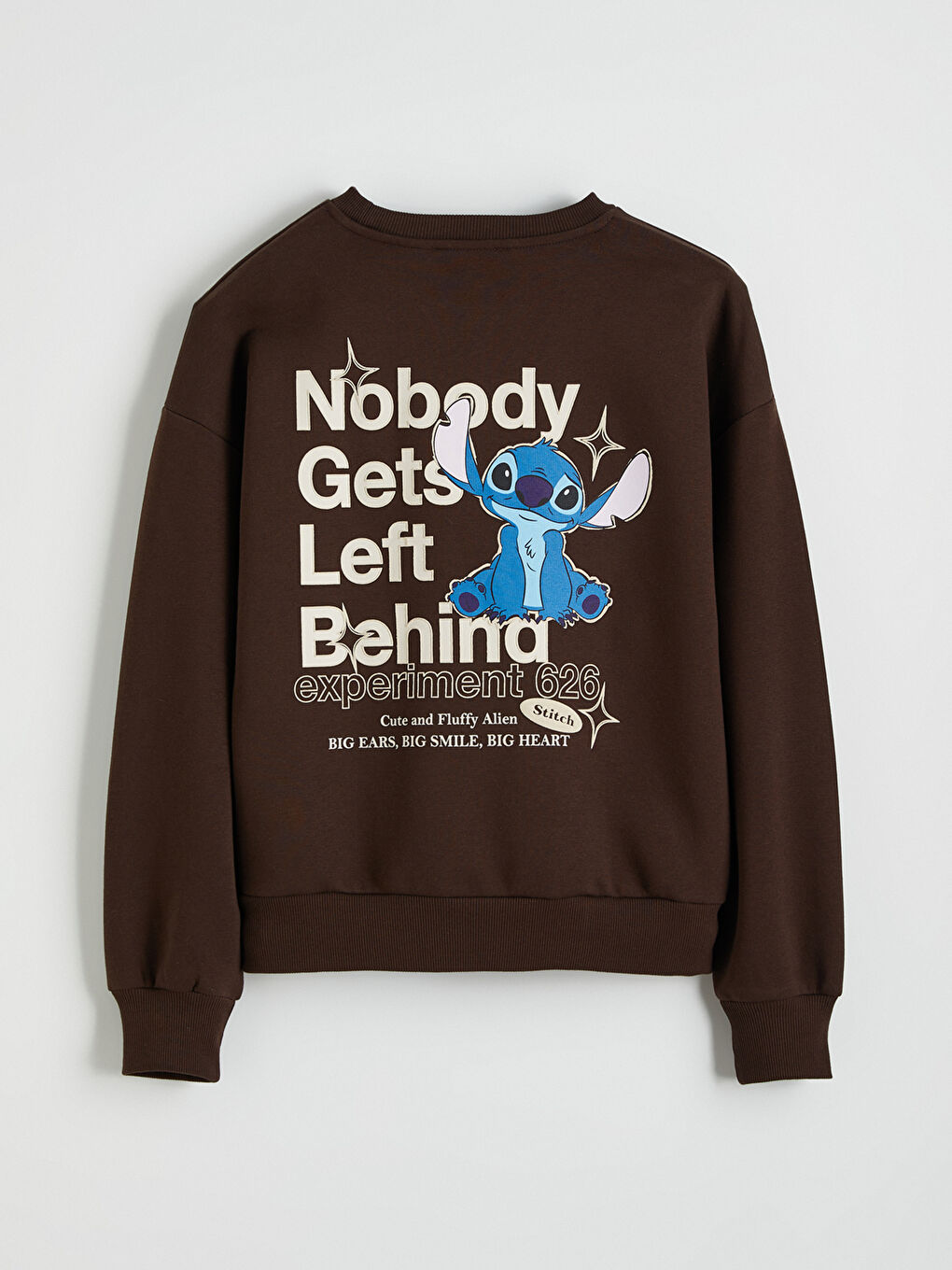 Kahverengi Stitch Baskılı Oversize Kadın Kalın Sweatshirt-7