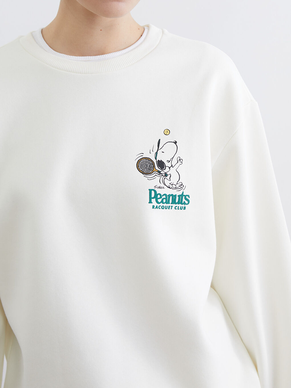 Bej Snoopy Baskılı Oversize Kadın Kalın Sweatshirt-2