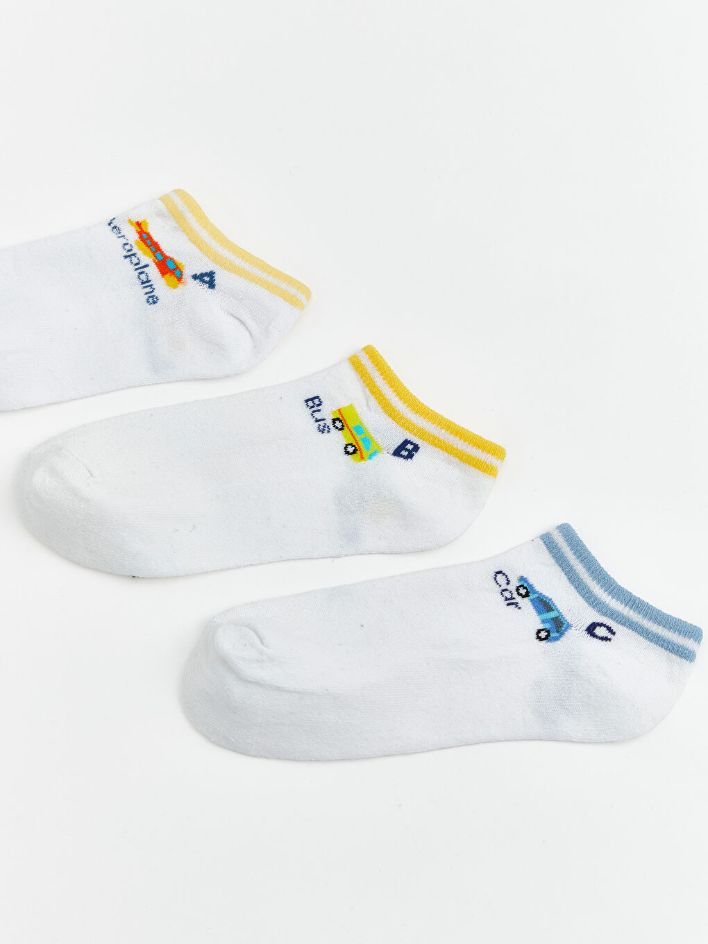 Beyaz Desenli Erkek Çocuk Patik Çorap 3'lü-1