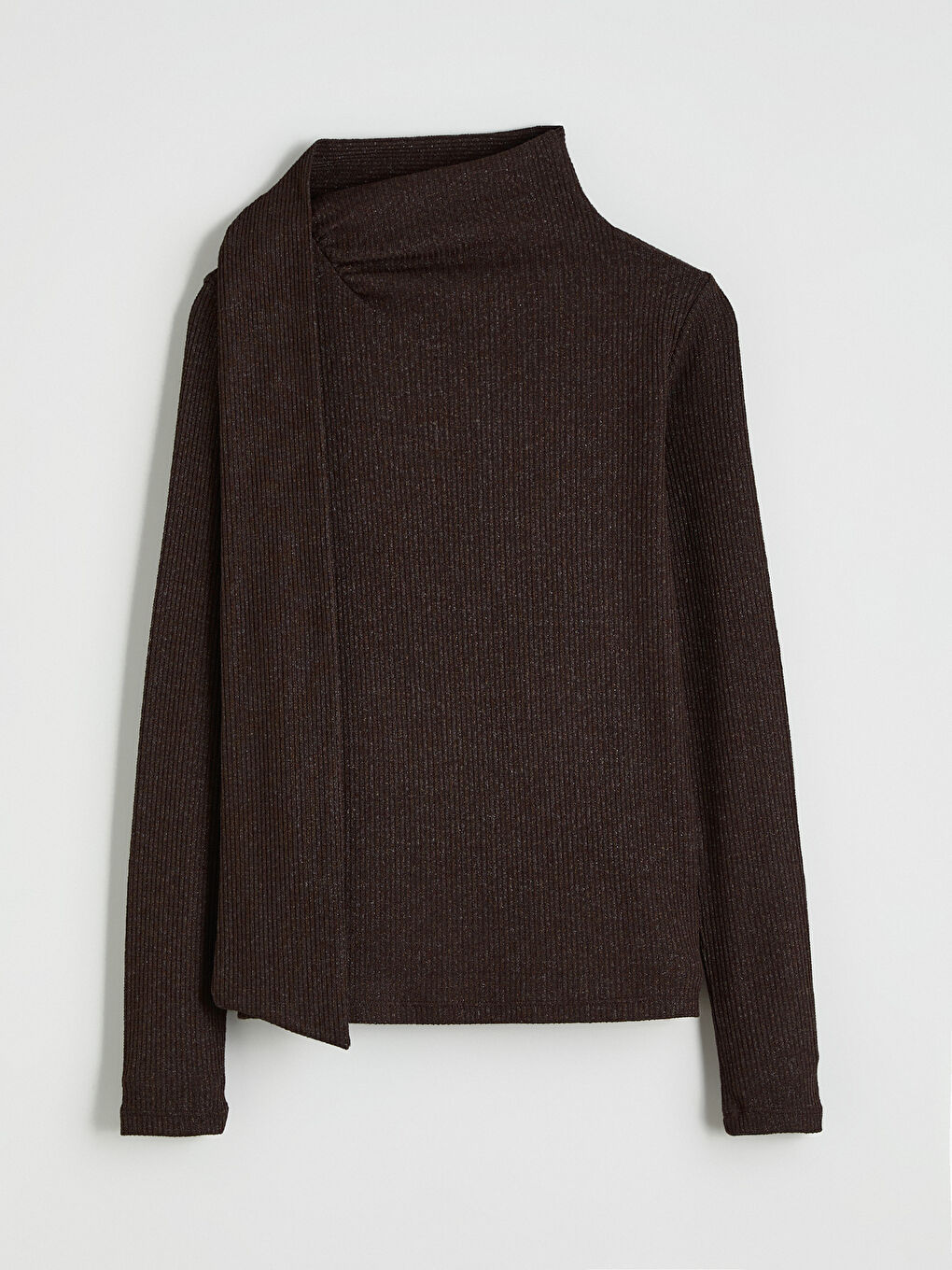 Kahverengi Şal Detaylı Dik Yaka Kadın Body-4