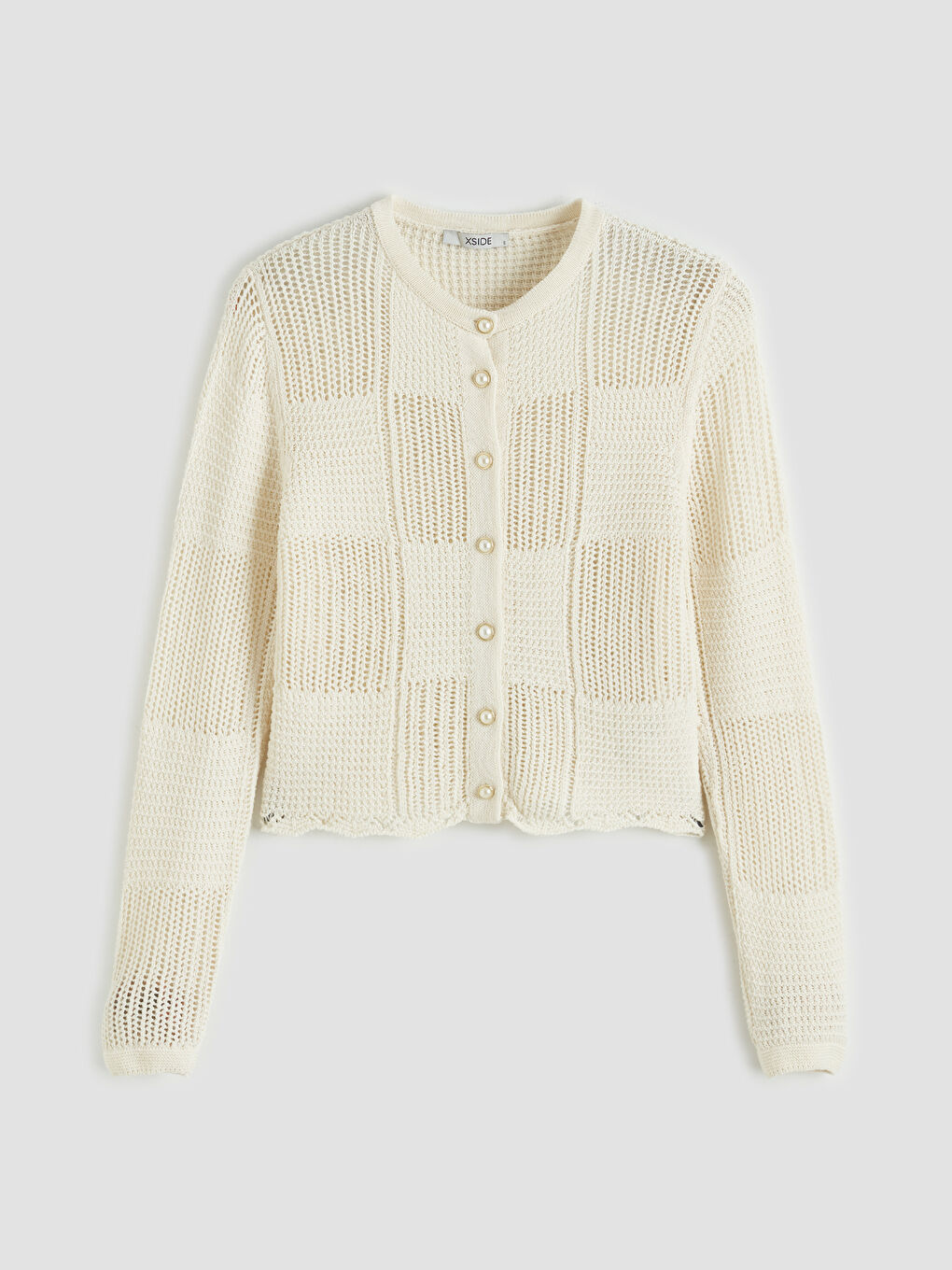 Bej Bisiklet Yaka Ajurlu Kadın Triko Hırka-4