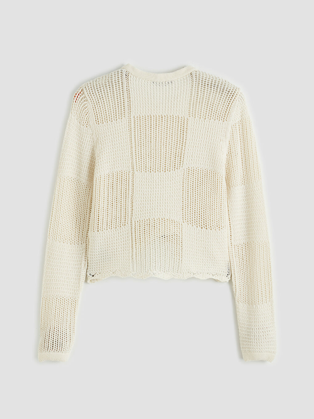 Bej Bisiklet Yaka Ajurlu Kadın Triko Hırka-5