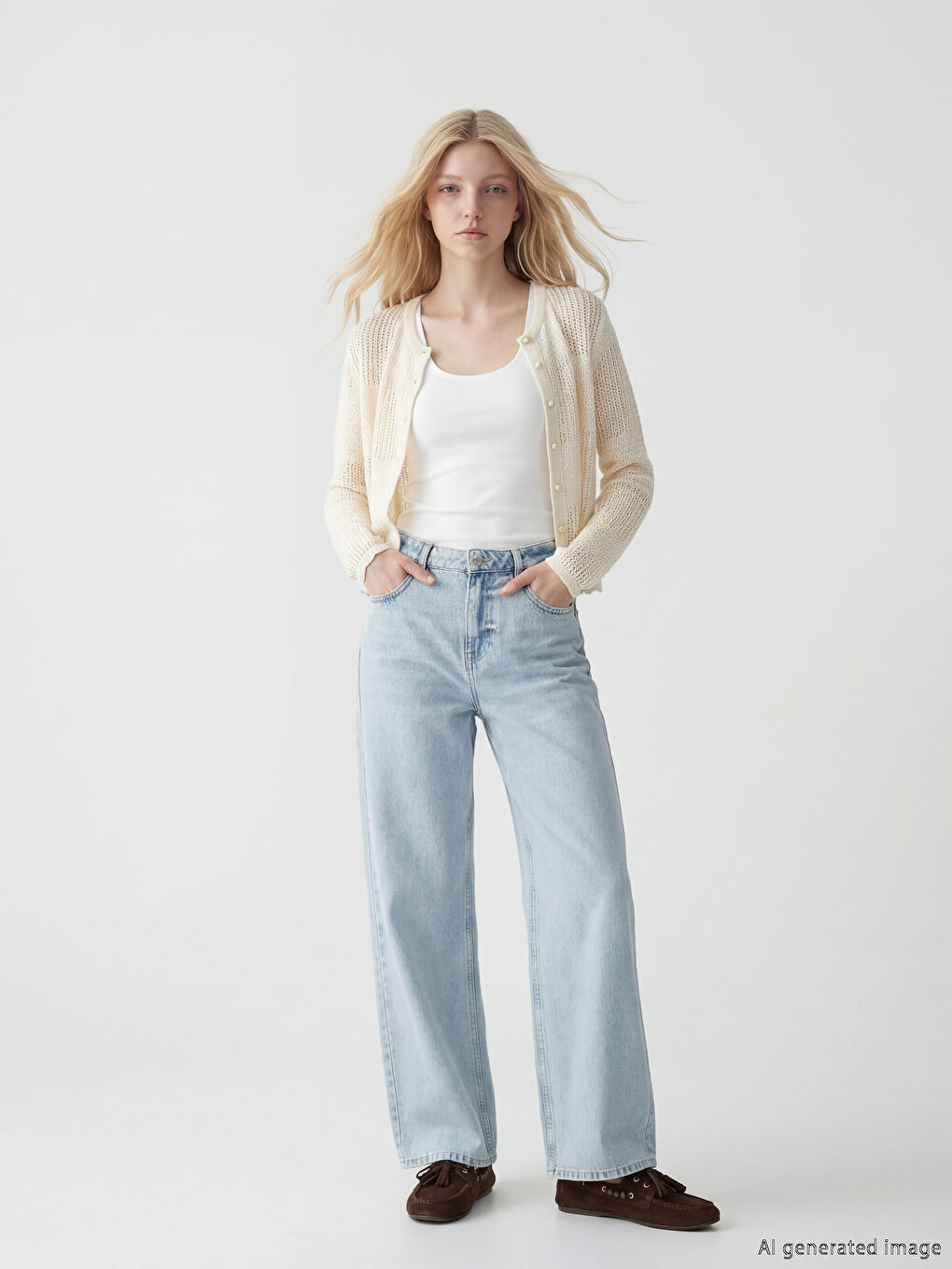 Bej Bisiklet Yaka Ajurlu Kadın Triko Hırka-1