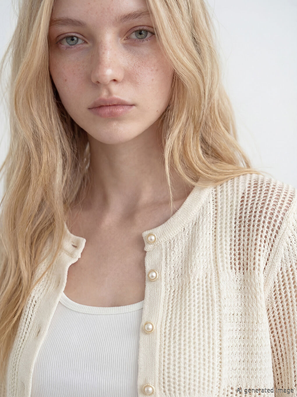 Bej Bisiklet Yaka Ajurlu Kadın Triko Hırka-2