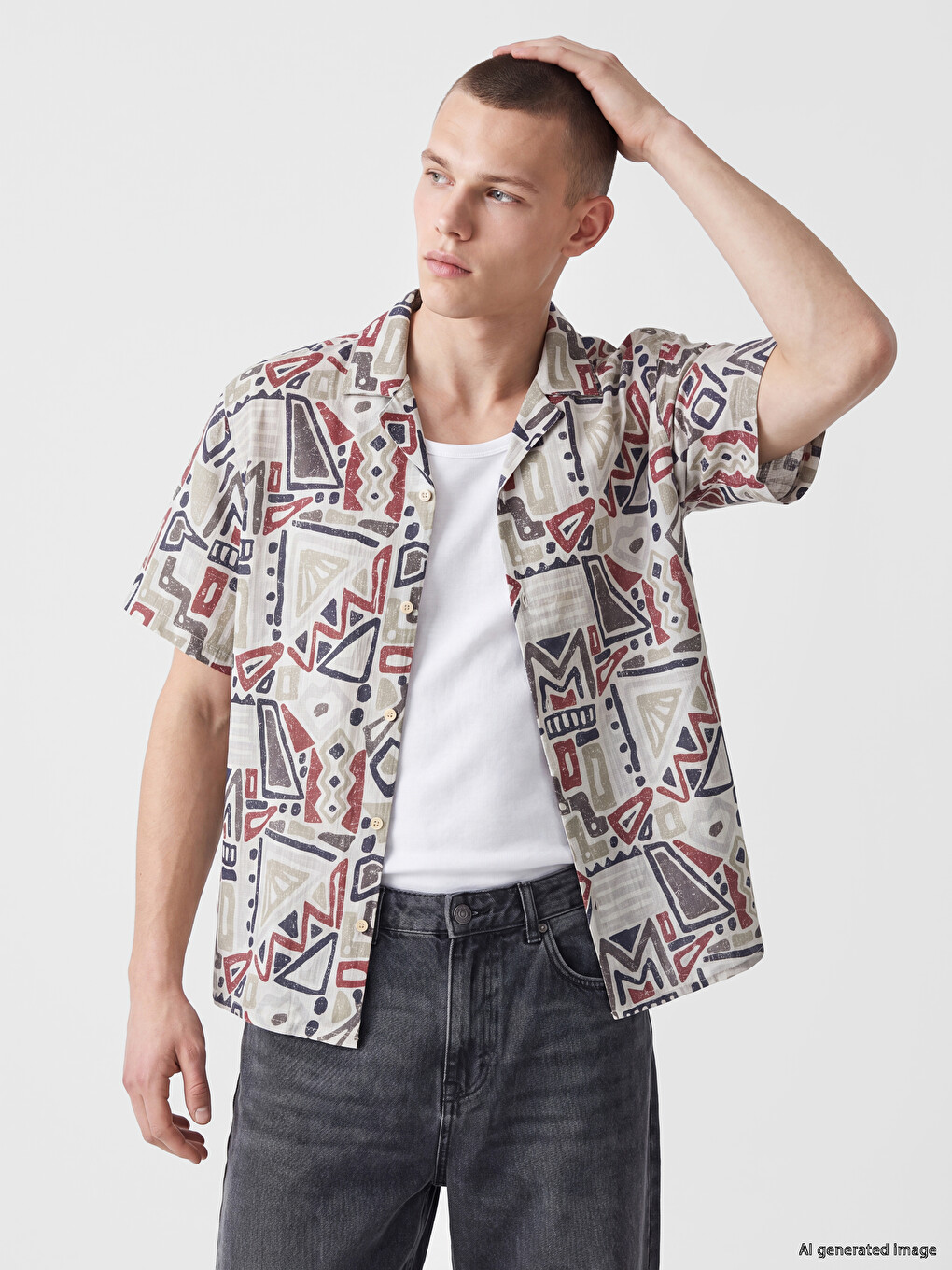 Relaxed Fit Patterned Poplin Men's Shirt