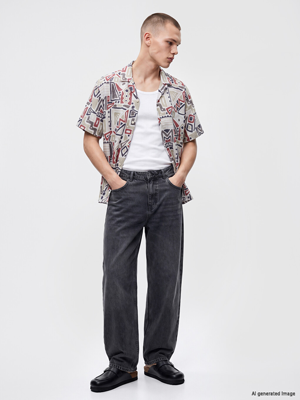 Relaxed Fit Patterned Poplin Men's Shirt-1