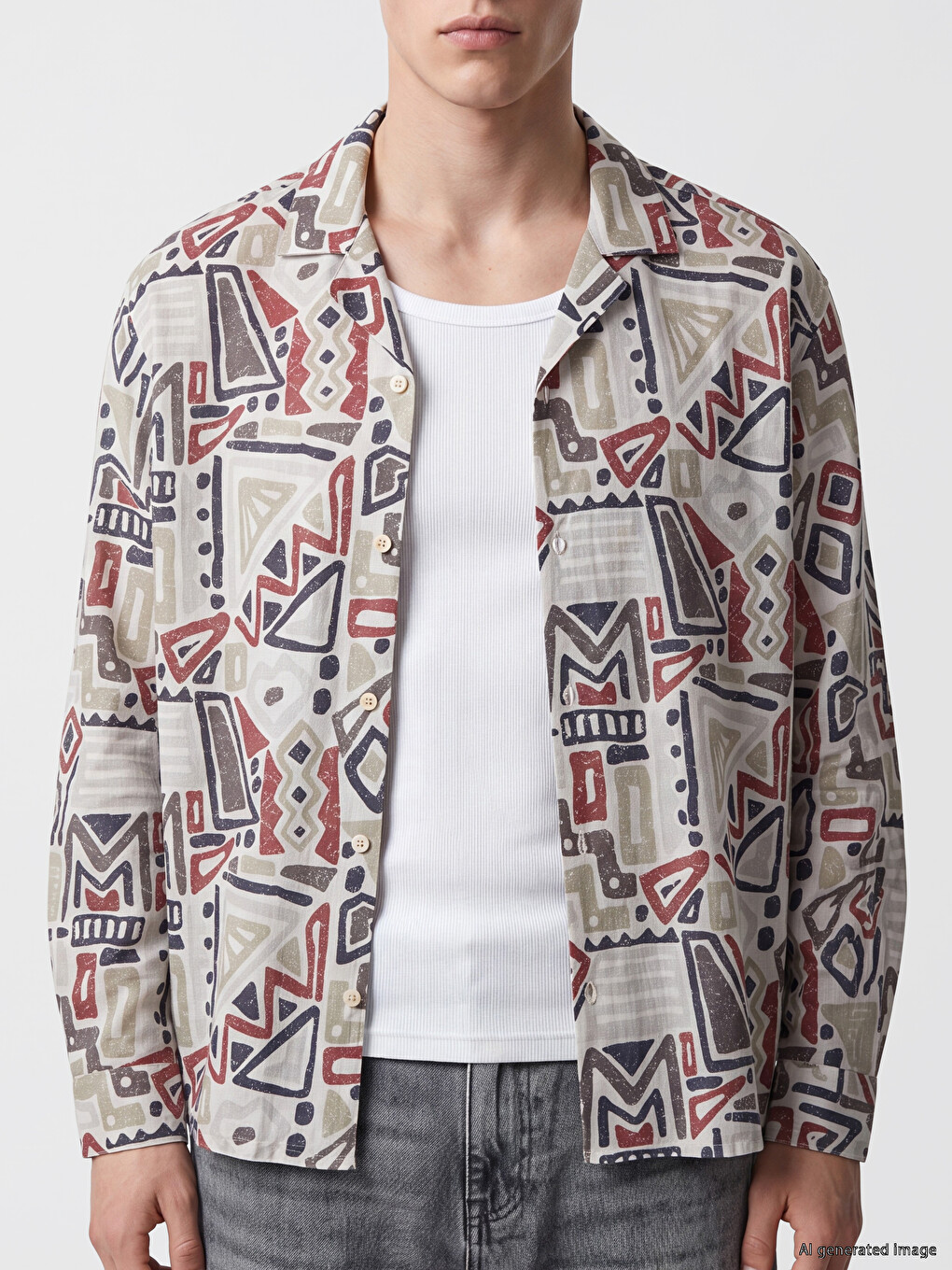 Relaxed Fit Patterned Poplin Men's Shirt-2