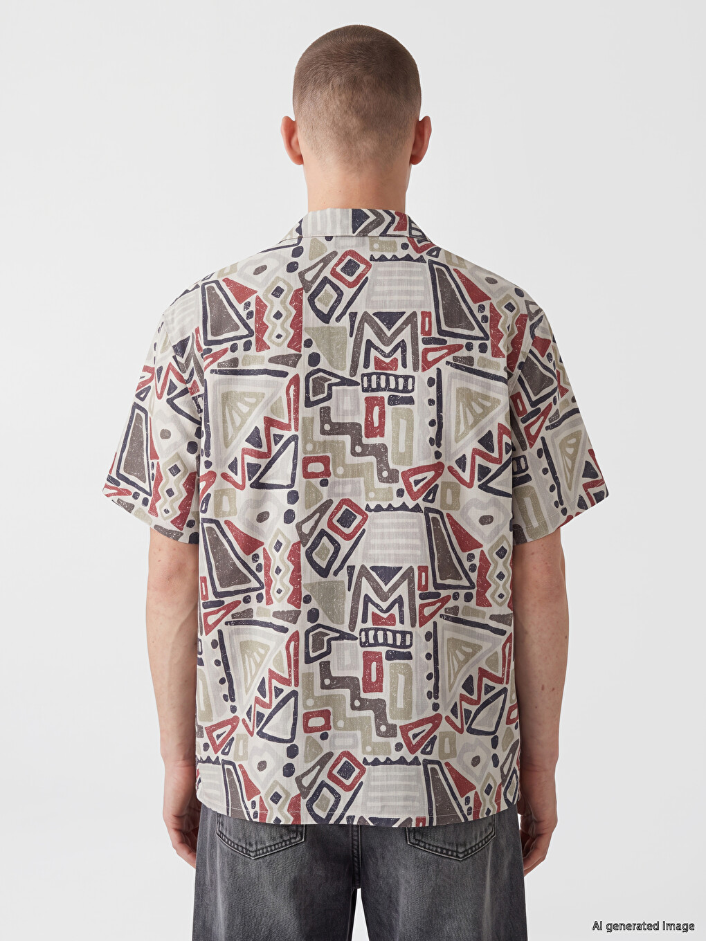 Relaxed Fit Patterned Poplin Men's Shirt-3
