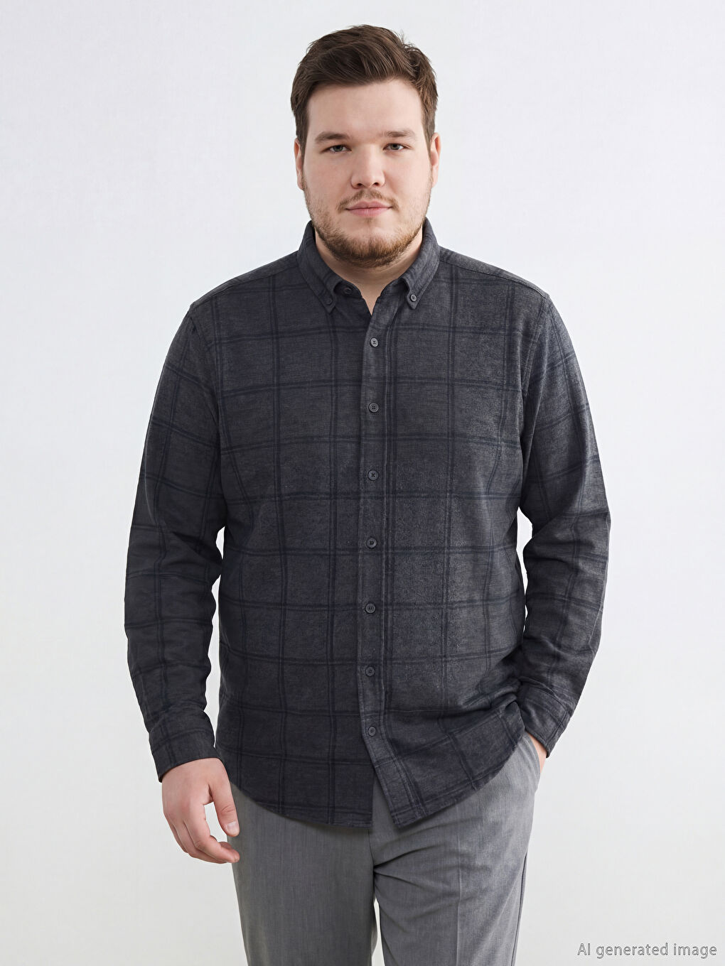 Gri Regular Fit Ekose Erkek Gömlek-1