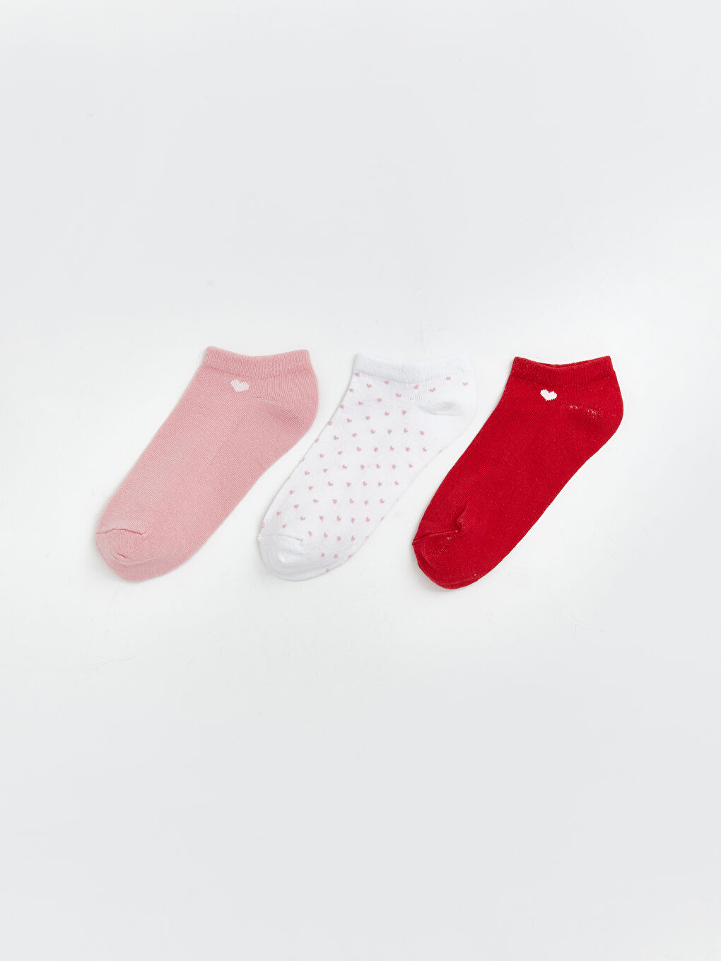 Pembe Kalp Desenli Kadın Patik Çorap 3'lü