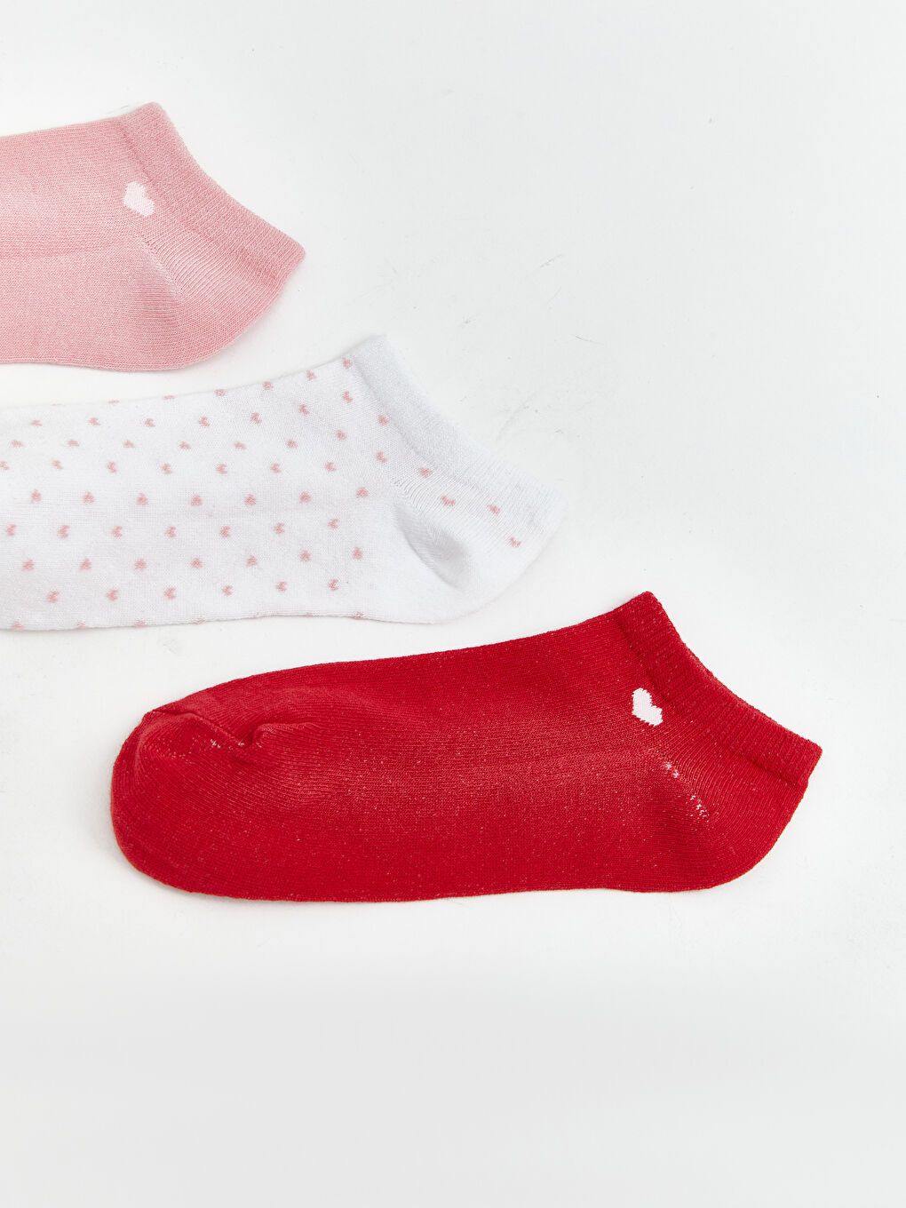 Pembe Kalp Desenli Kadın Patik Çorap 3'lü-1