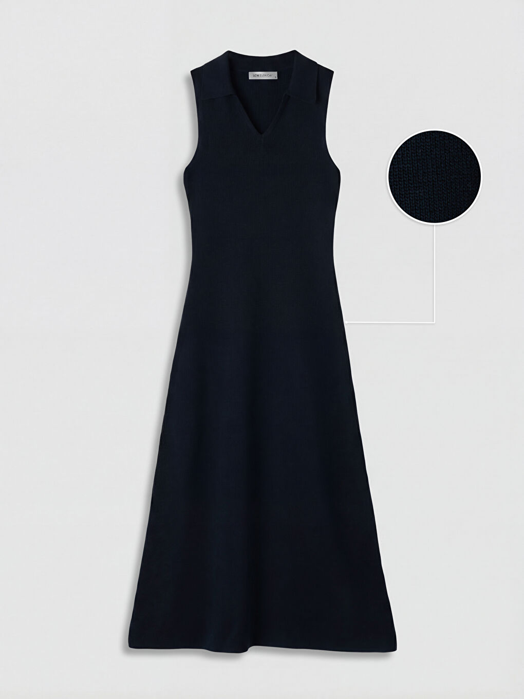 Lacivert Polo Yaka Bodycon Triko Elbise