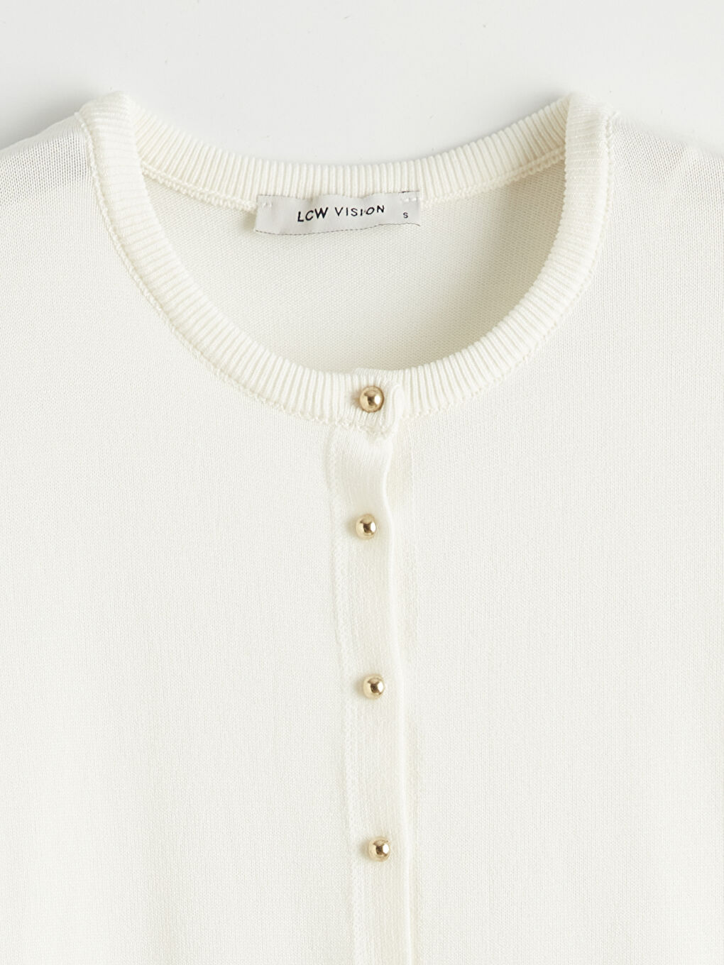 Ekru Bisiklet Yaka Kadın Triko Hırka-1