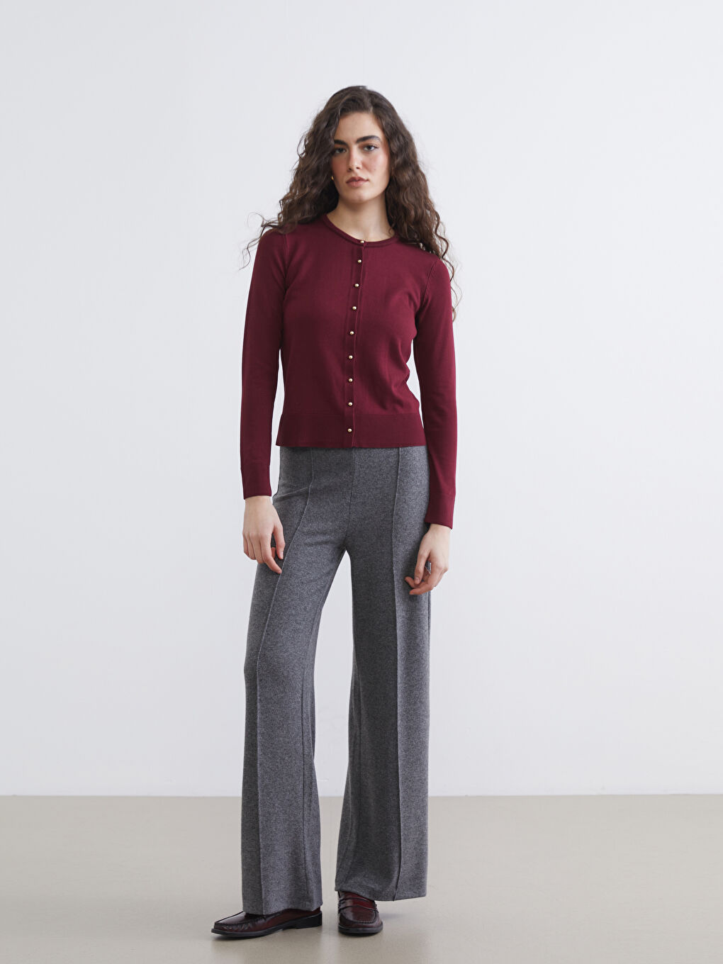 Bordo Bisiklet Yaka Kadın Triko Hırka-1