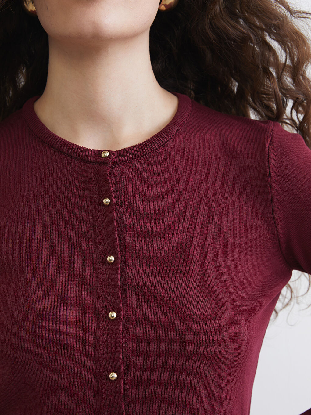 Bordo Bisiklet Yaka Kadın Triko Hırka-2