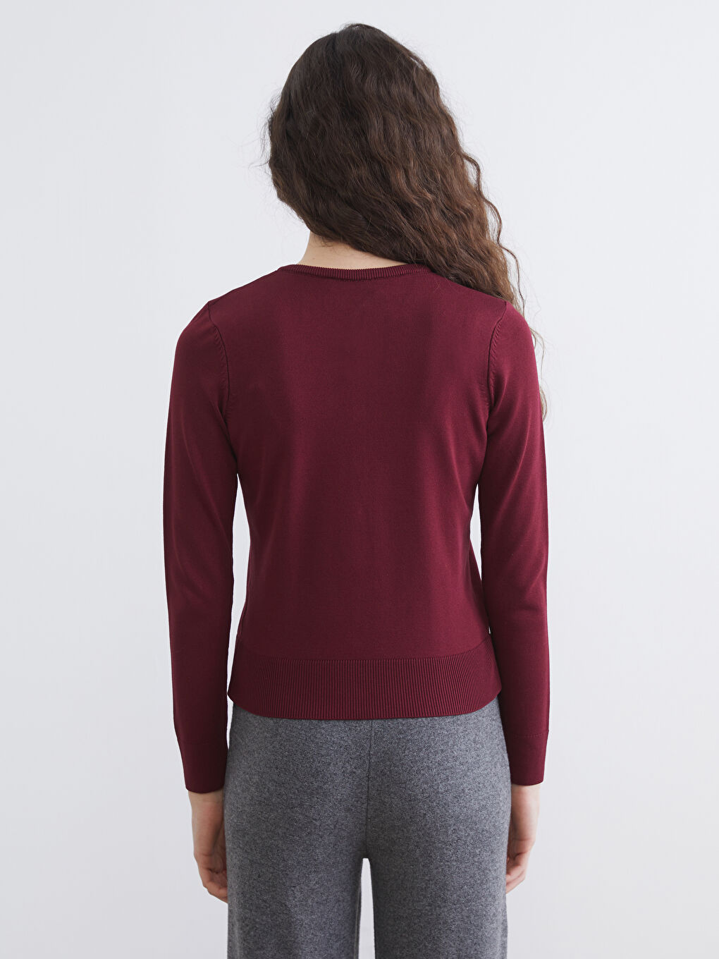 Bordo Bisiklet Yaka Kadın Triko Hırka-3