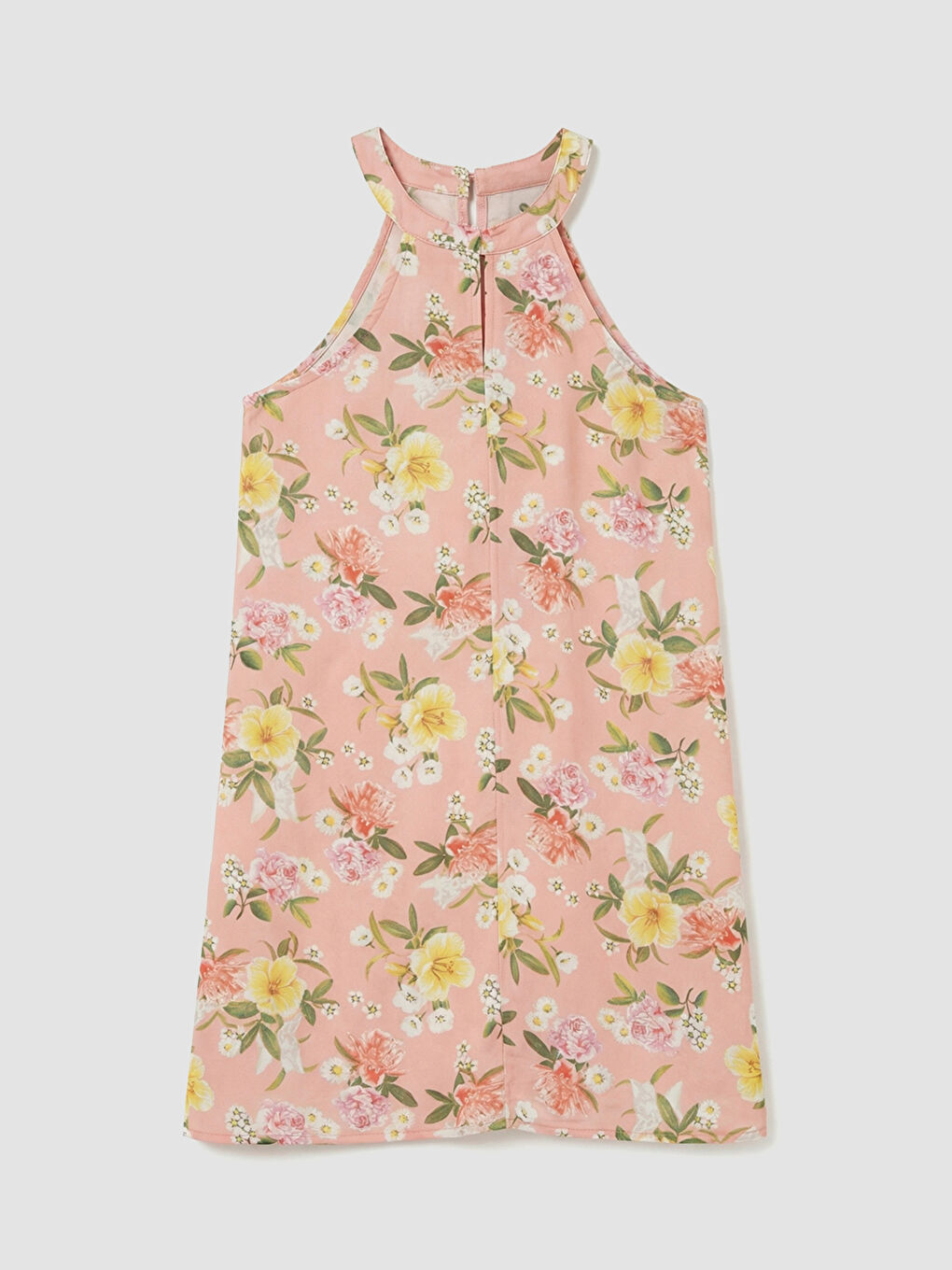 Pembe Çiçek Desenli Kız Çocuk Elbise-1