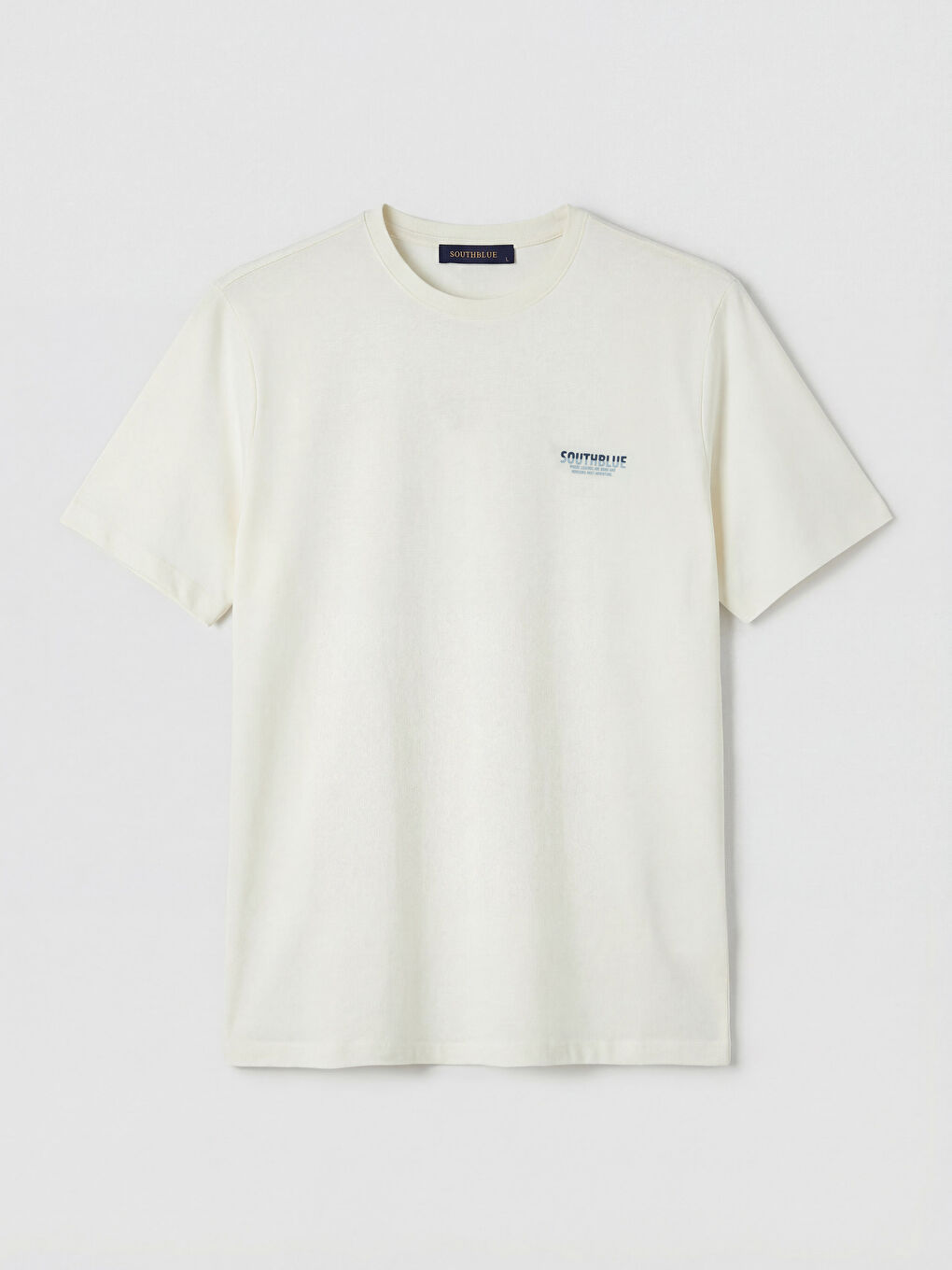 Ekru Bisiklet Yaka Baskılı Erkek Tişört