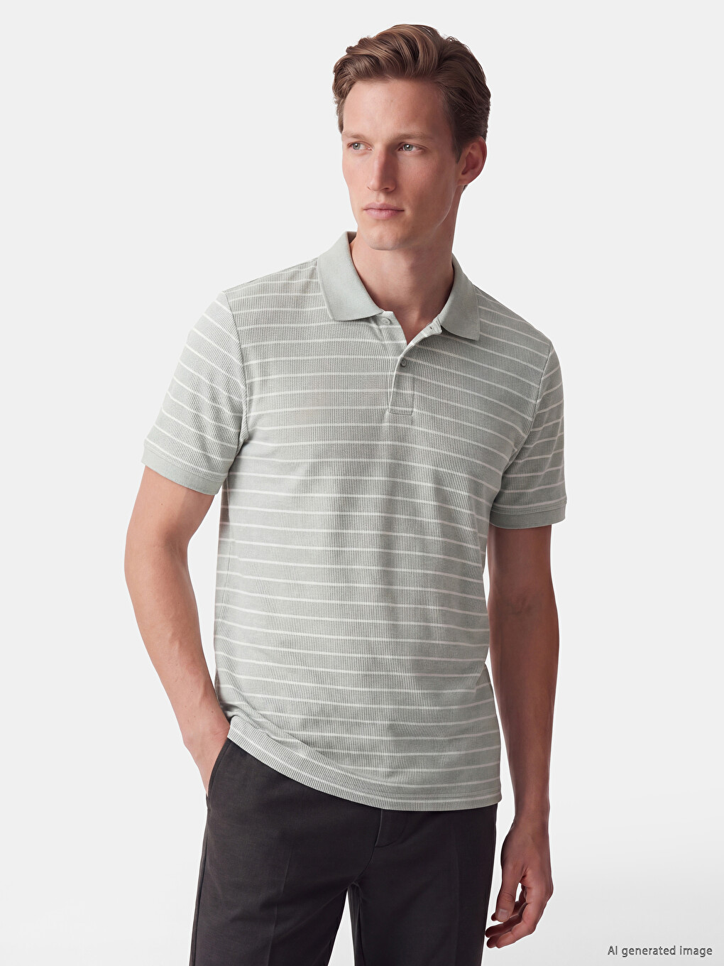 Tricou Polo Vărgat Texturat Pentru Bărbați