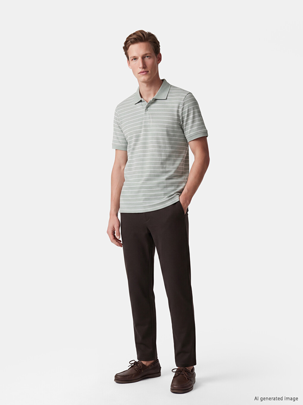Tricou Polo Vărgat Texturat Pentru Bărbați-1