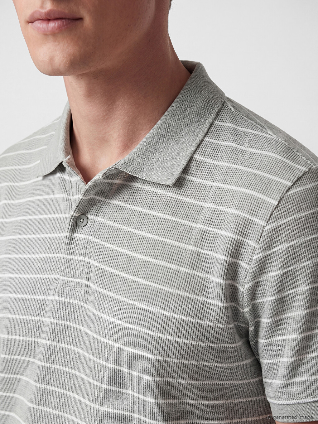 Tricou Polo Vărgat Texturat Pentru Bărbați-2