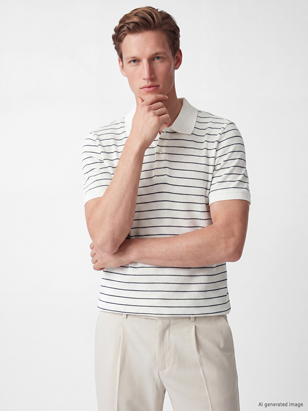 Tricou Polo Vărgat Texturat Pentru Bărbați