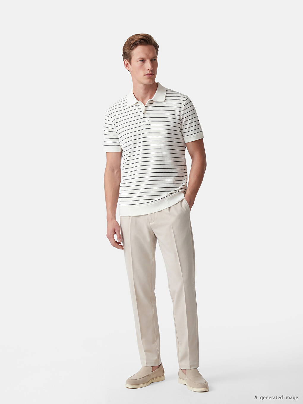 Tricou Polo Vărgat Texturat Pentru Bărbați-1