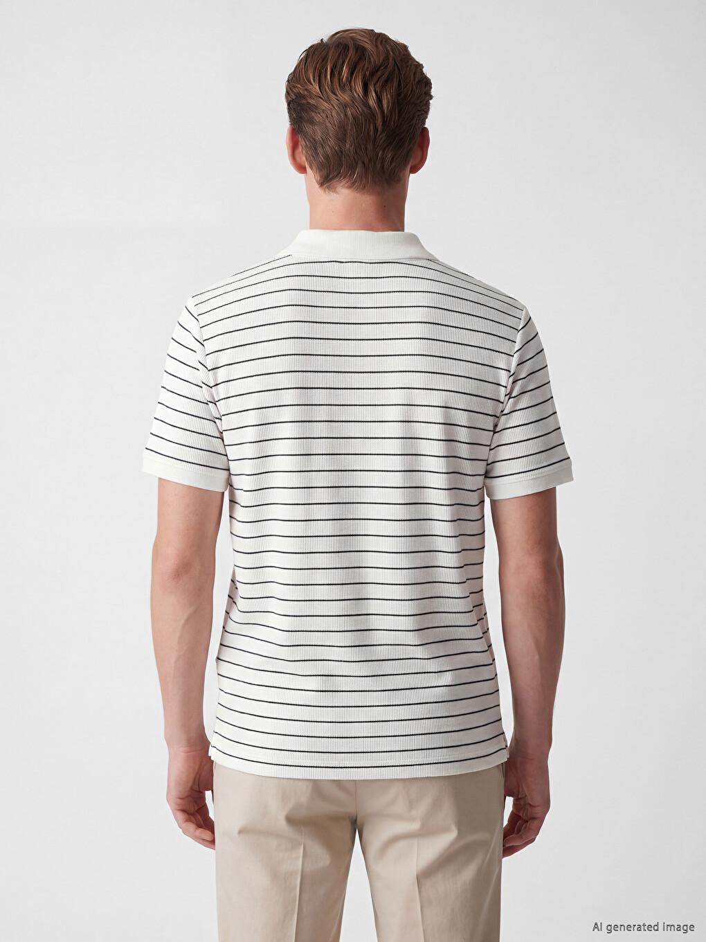 Tricou Polo Vărgat Texturat Pentru Bărbați-3