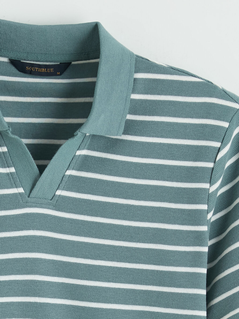Mavi Polo Yaka  Çizgili Erkek Tişört-5
