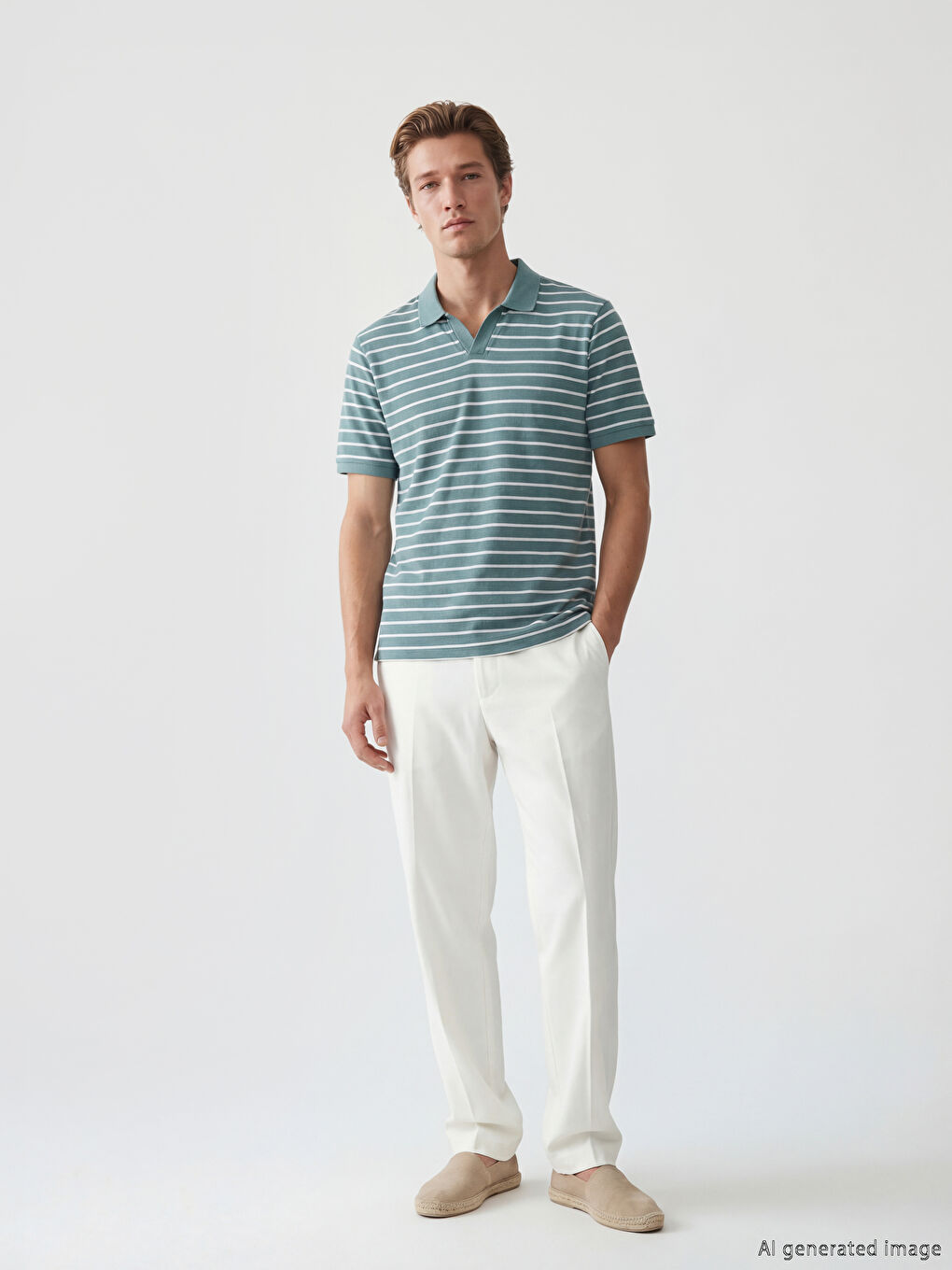 Mavi Polo Yaka  Çizgili Erkek Tişört-1