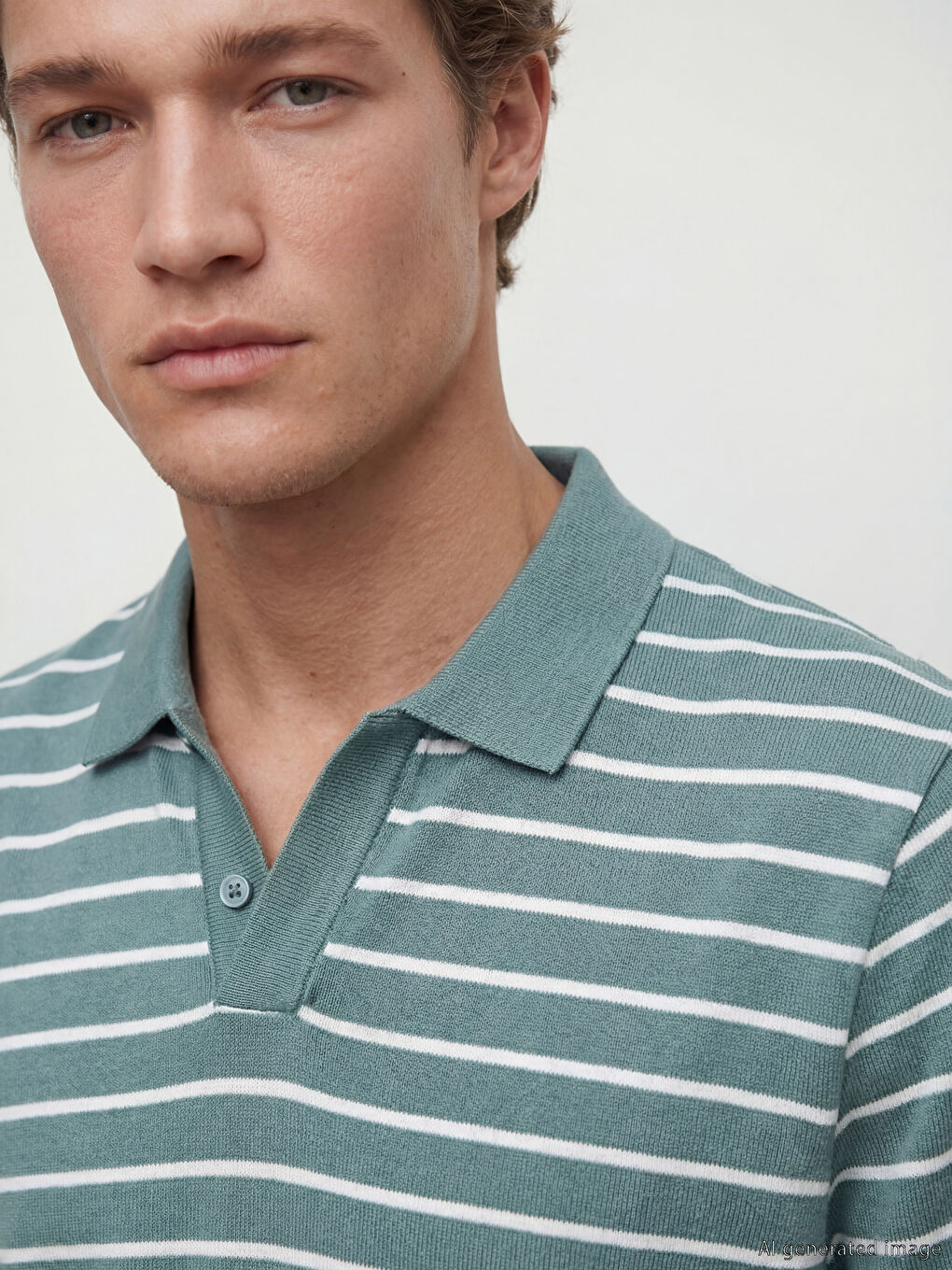 Mavi Polo Yaka  Çizgili Erkek Tişört-2