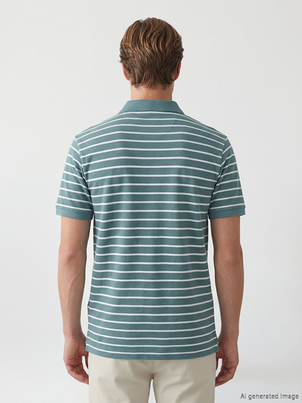 Mavi Polo Yaka  Çizgili Erkek Tişört-3