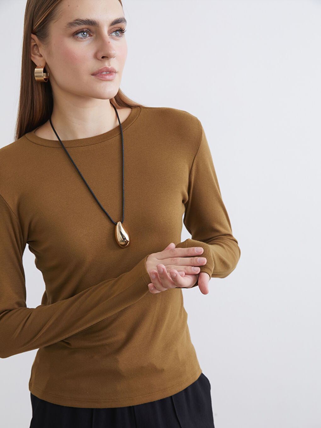 Yeşil Bisiklet Yaka Modal Karışımlı Kadın Body