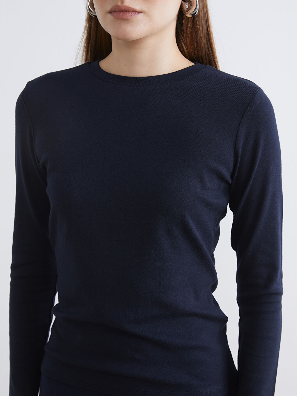 Lacivert Bisiklet Yaka Modal Karışımlı Kadın Body-2