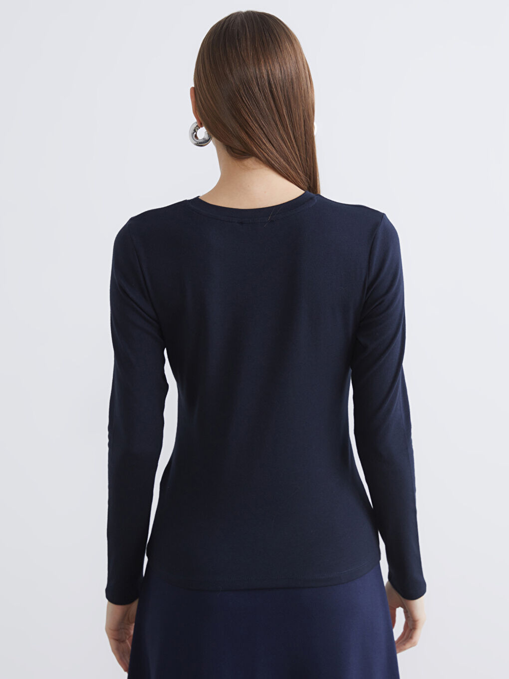 Lacivert Bisiklet Yaka Modal Karışımlı Kadın Body-3