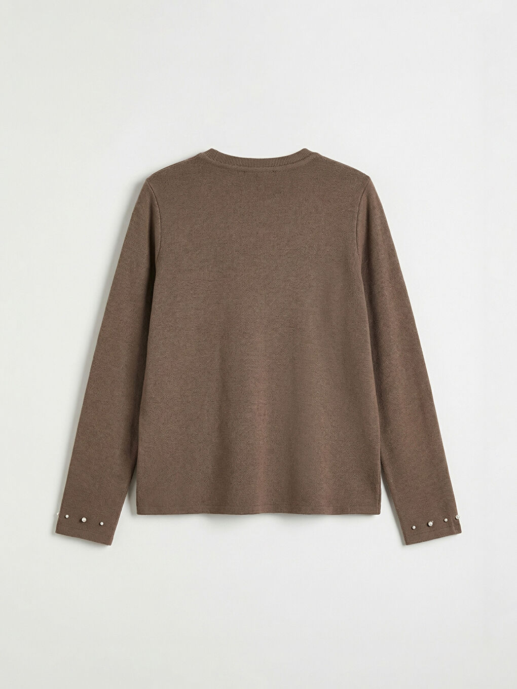 Bej Bisiklet Yaka İnci Detaylı Bluz-1